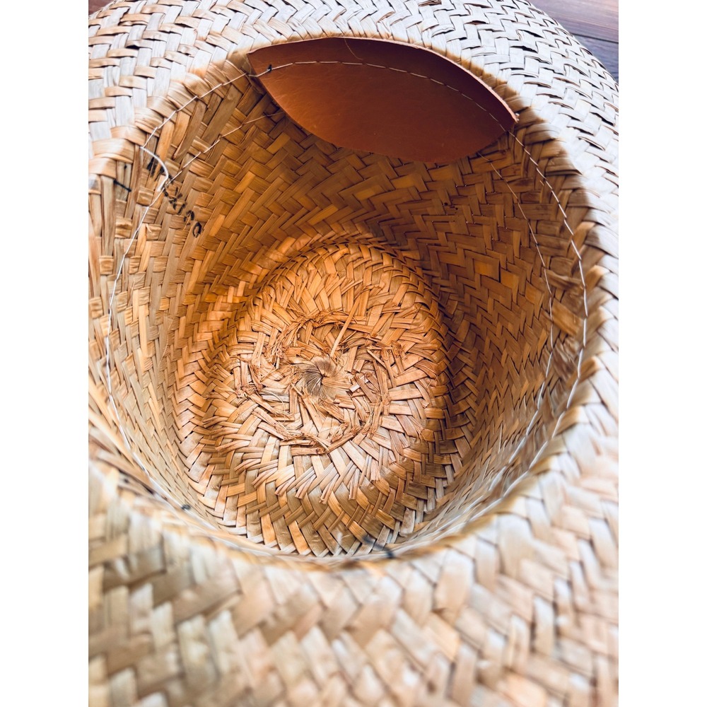 Sombrero Hat Mens Golf Natural Tan Excellent Woven Mexico Straw Wide - Picture 3 of 5